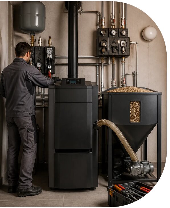 Монтаж пеллетного котла отопления под ключ в Касимах