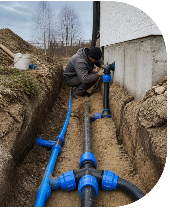 Монтаж наружного водопровода на участке под ключ в Касимах